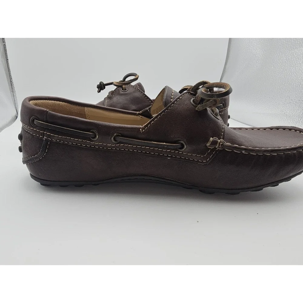 ECCO Men's Dark Brown Hand Sewn Leather Boat Shoes Eur 42 Size 9-9 US